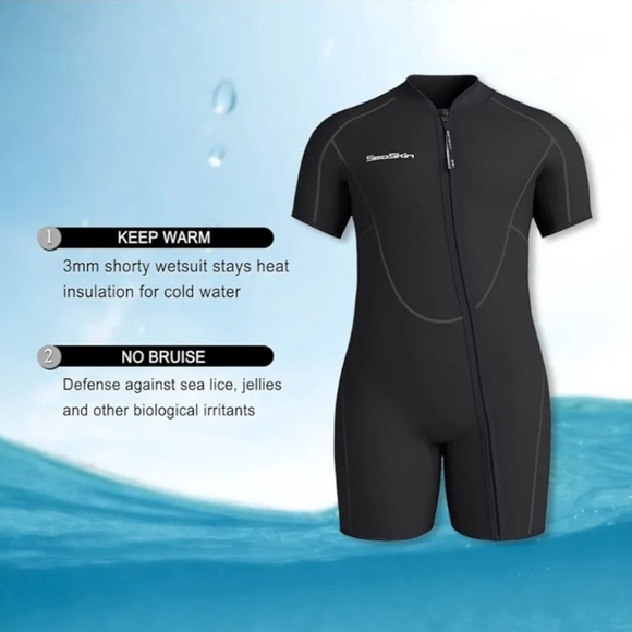 Seaskin Plus Size 3mm Shorty Wetsuit for Mens and Womens - Picture 3 of 12